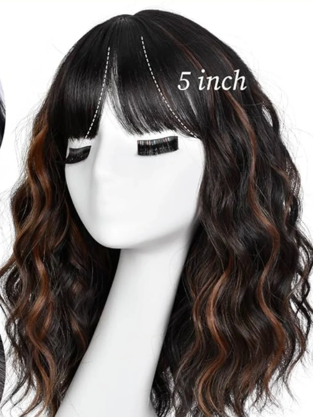 Wavy Wig in Dark Brown with Caramel Highlights